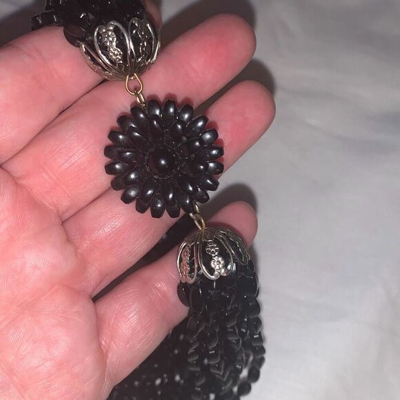 Vintage MCM Whimsigoth Black Beaded Multi Strand Necklace 25” - Picture 12 of 16